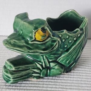 McCoy Frog Planter Pot Ceramic Small Vintage MCM Boho 5.5x3.5 Green Plant 1950s